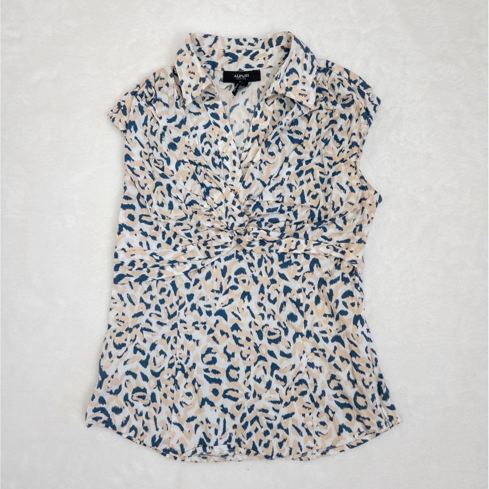 Y2K Blue Leopard Print Sleeveless Top - Women's‎ 2P - Twist Front Collared